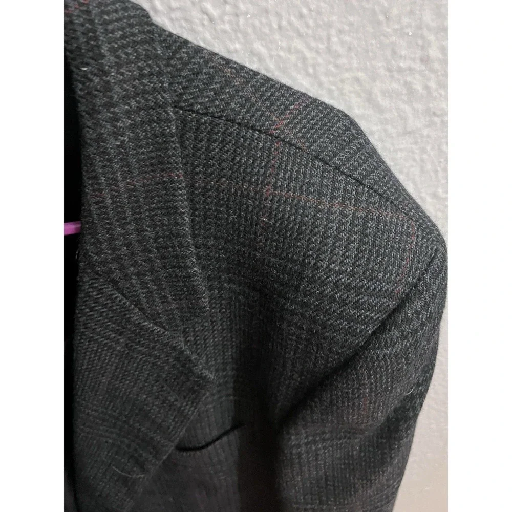 Hickey Freeman Mens Wool Sport Coat 46L Charcoal‎ Gray Plaid Blazer